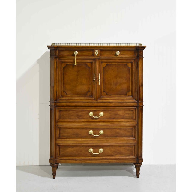 Mid Century French Regency Burled Walnut 9-Drawer Highboy With Brass Hardware by Karges Indiana For Sale - Image 4 of 16