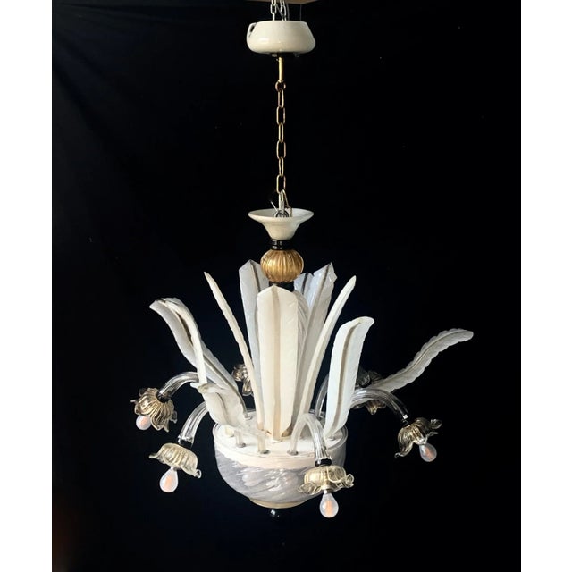 Beautiful chandelier with 6 lights Probably segus processing. Brass and iron structure, original 1960s glasses. All...