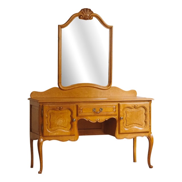 French Dressing Table with Mirror in Oak For Sale