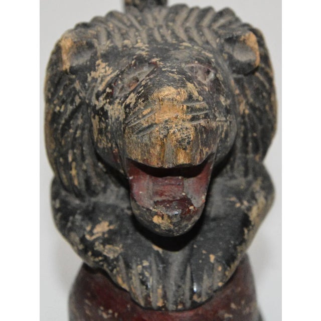 Wood Early 19th Century Antique Wooden Lion on Red Ball Carving For Sale - Image 7 of 9