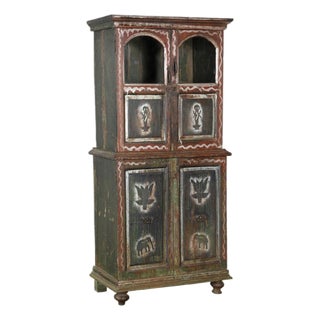 Antique Indian Painted Teakwood Bookcase/Armoire For Sale