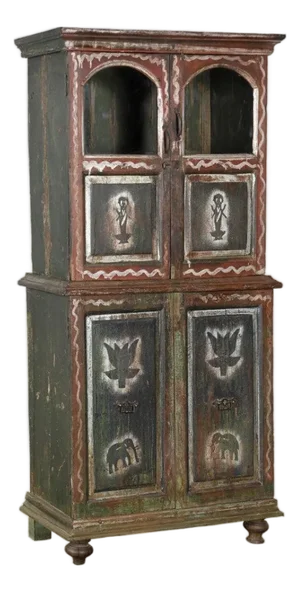 Antique Indian Painted Teakwood Bookcase/Armoire