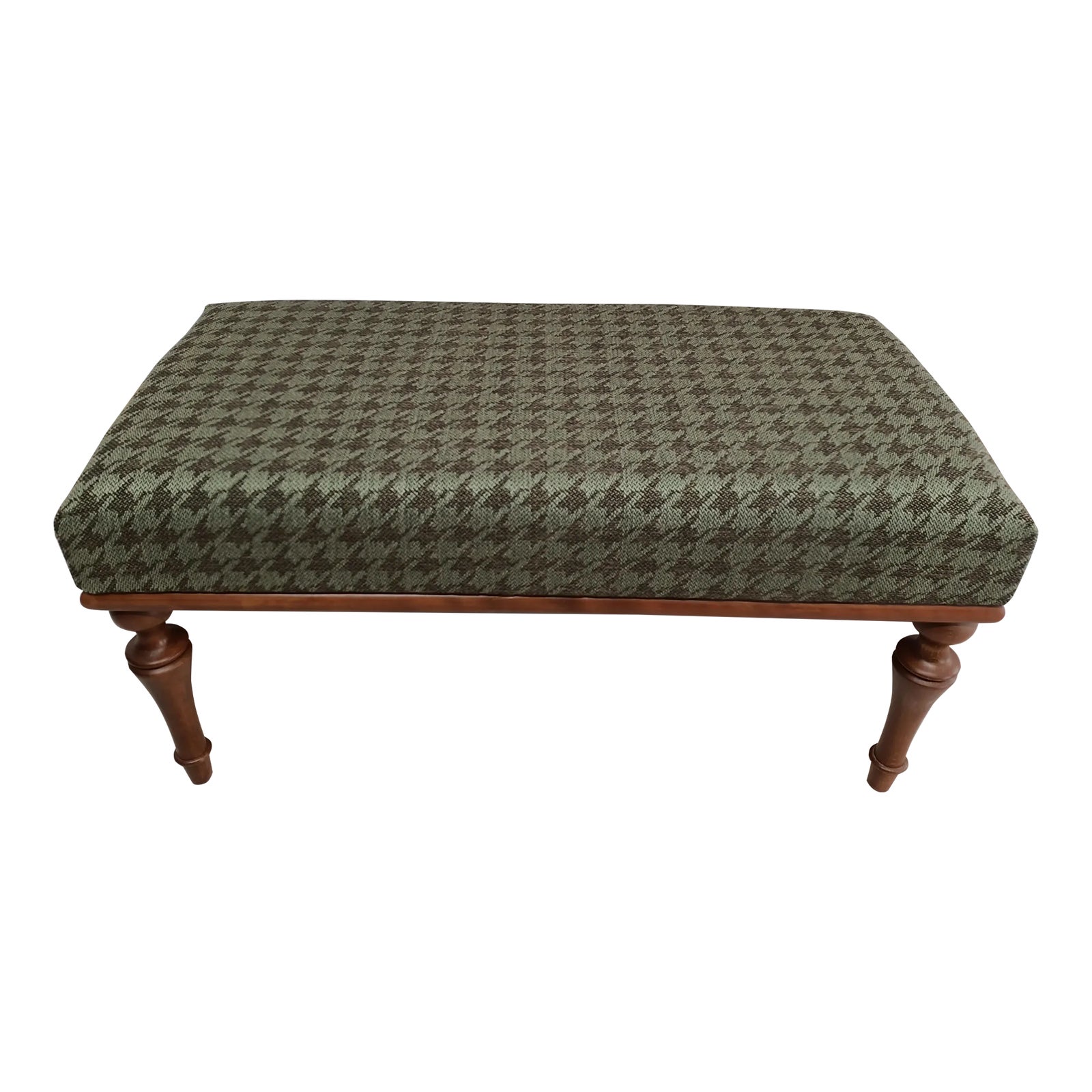 green-houndstooth-fabric-covered-bench-chairish