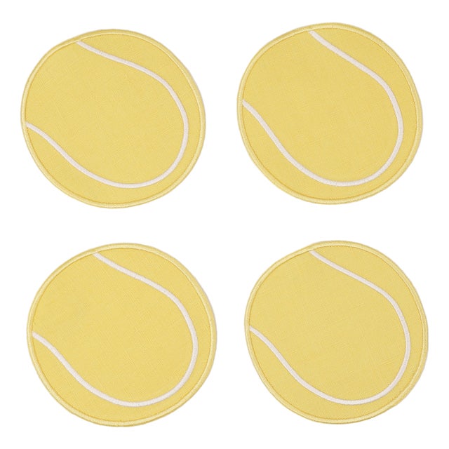 Tennis Ball Linen Cocktail Napkins - Set of 4 For Sale