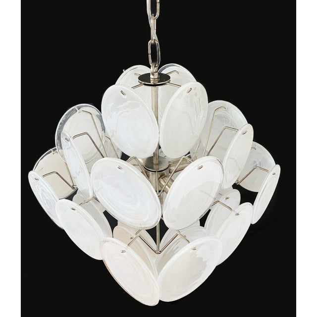 Vintage Italian Murano Chandelier with 36 White Disks, 1990s For Sale - Image 9 of 17