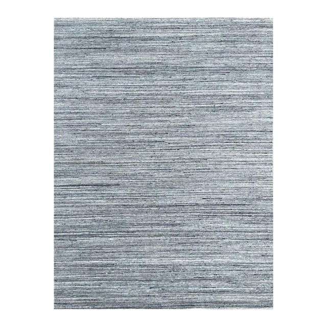 10x14 Gray Hand-Knotted Wool Striated Texture Geometric Modern Carpet Rug For Sale