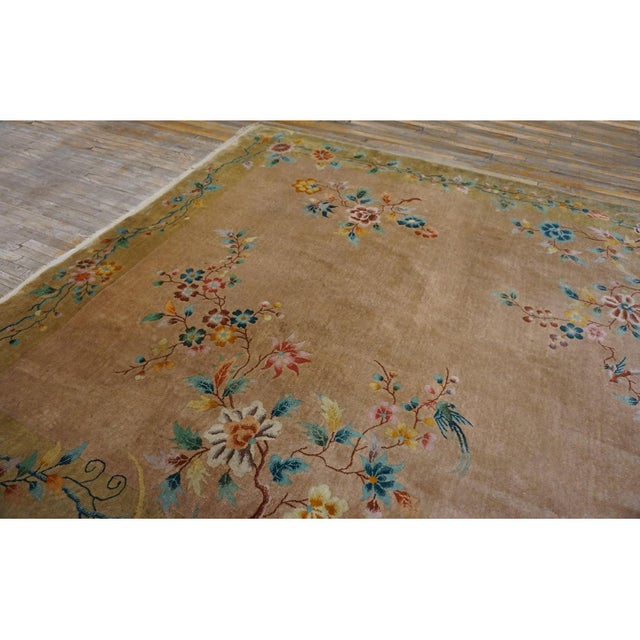 1920s Beige Field Modern Floral Antique Chinese Art Deco Walter Nichols Rug For Sale In New York - Image 6 of 10