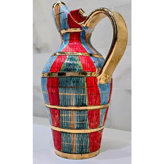 Mid-Century Modern Mid 20th Century Attributed to Aldo Londi Italian Bitossi Seta‑Style Gold Incised Pottery Pitcher For Sale - Image 3 of 9