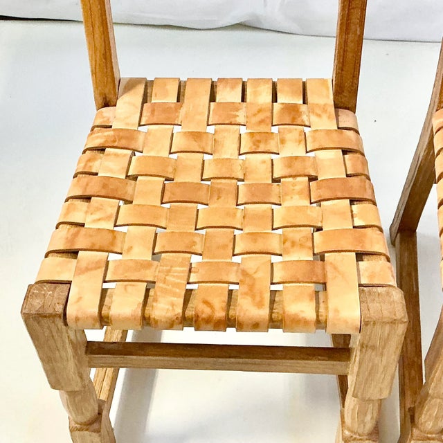 Cinco De Mayo - 1970s Brutalist Boho Chic Mexican Ceruse Oak & Leather Strap Dining Chairs - A Pair. For Sale - Image 6 of 13