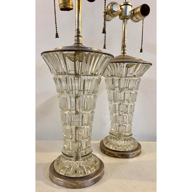 Pair of Early to Mid 20th Century Molded Glass Table Lamps for Restoration C.1940 Early 20th century elegance in need of...