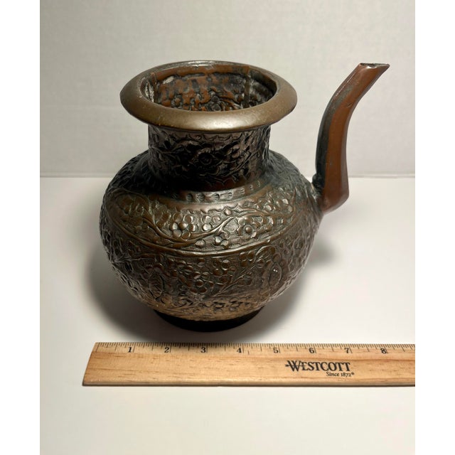 Copper 19th Century Antique Hindu Copper Kindi Holy Water Pot Hand Engraved Ritual Vessel For Sale - Image 8 of 9