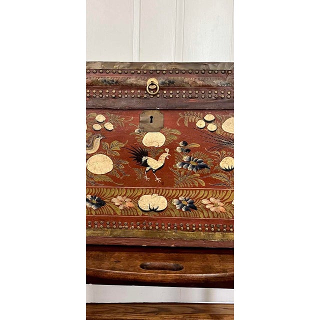 Red Red Painted Leather Camphor Wood Trunk, Chinese Export, 19th Century For Sale - Image 8 of 8