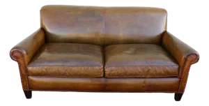 Vintage 1990s Hancock & Moore Brown Leather Sofa – Classic Rolled Arm, Nailhead Trim