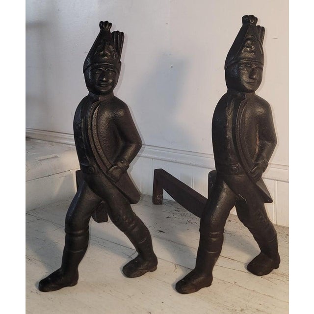 19thc original old surface Hessian Andirons. Great patina and great condition. Wonderful original cast iron of the Hessian...
