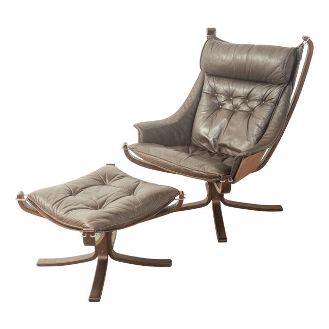 Set of Vintage Falcon Armchair and Footstool by Sigurd Ressell for Vatne Møbler, 1970s For Sale