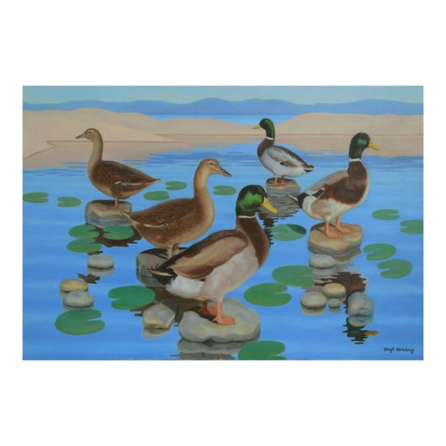 Mallard Ducks in Pond With Lily Pads, Horizontal Landscape by Hugh Hendry For Sale