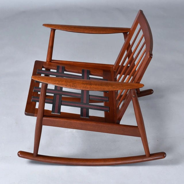 MM Moreddi Restored 1950's Danish Teak Rocking Chair in Terra Cotta Leather by Moreddi For Sale - Image 4 of 12