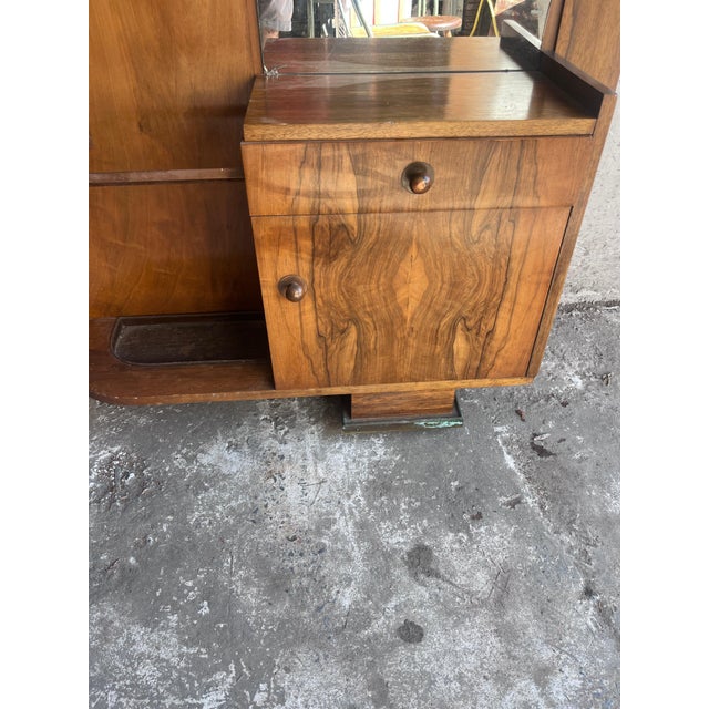1930s Art Deco Walnut Hallway Coat Rack with Mirror, 1930s For Sale - Image 5 of 9