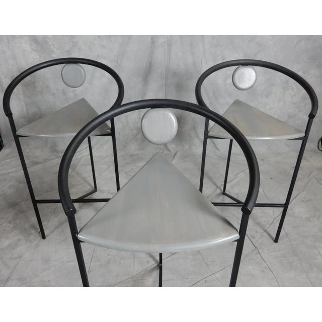 Set of 3 Post-Modern era bar stools styled after Michele de Lucchi "First Chair" . Heavy and well crafted stools created...