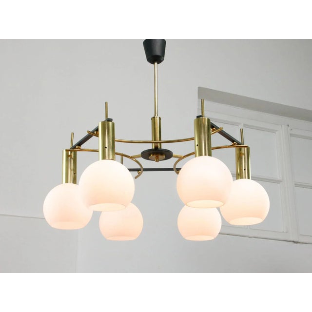 Mid-Century Modern Brass and Opaline Chandelier, Italy For Sale - Image 17 of 18