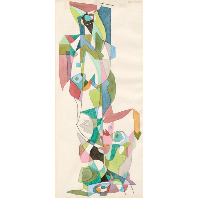 Colorful abstract geometric watercolor composition by Ellwood Graham (American, 1911-2007). Signed "GRAHAM" in the upper...