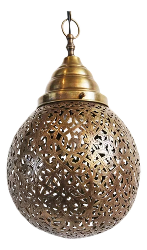 Vintage Moroccan Brass Lace Work Globe Pendant Light