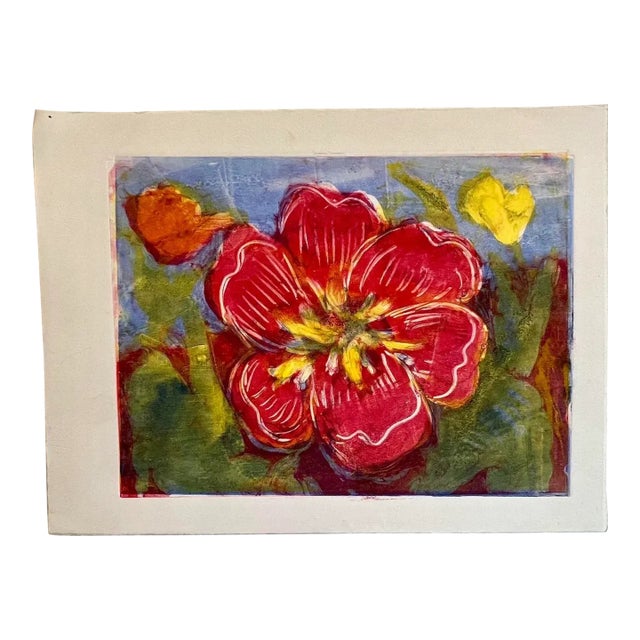 Vintage Arnold Grossman Original Monoprint – Vibrant Arts & Crafts Botanical Flower Art For Sale