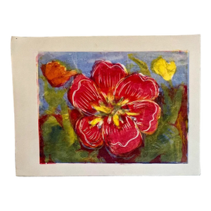 Vintage Arnold Grossman Original Monoprint – Vibrant Arts & Crafts Botanical Flower Art