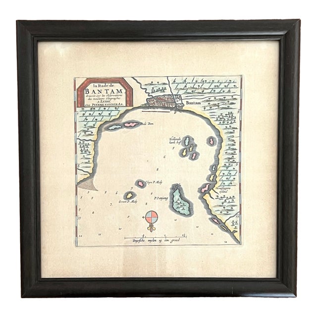 Antique Framed Map La Rade De Bantam by Pierre Vander (Dutch Cartographer Pieter Van Der Aa) C1720 For Sale