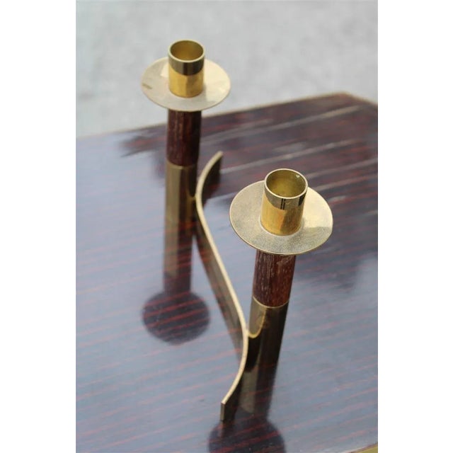 Mid-Century Modern Italian Brass Rosewood Candleholder, 1950s For Sale - Image 3 of 7