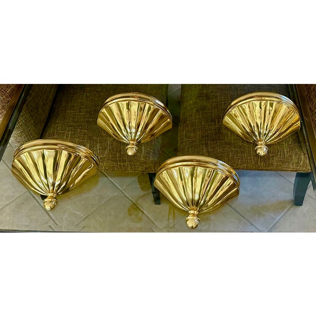 Traditional Set 4 Brass Scallop Shell Uplight Wall Sconces For Sale - Image 3 of 17