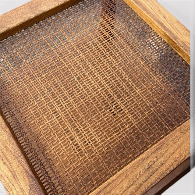 Brown Pair of 1963 Lane Walnut End Tables | Style 1038-18, Formica & Cane For Sale - Image 8 of 11
