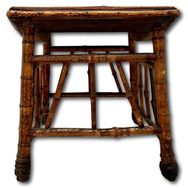 Late 19th Century Excellent Hand Made Antique Oriental Revival Aesthetic Victorian Genuine Bamboo Footstool - Ottoman Circa 1880s For Sale - Image 5 of 18