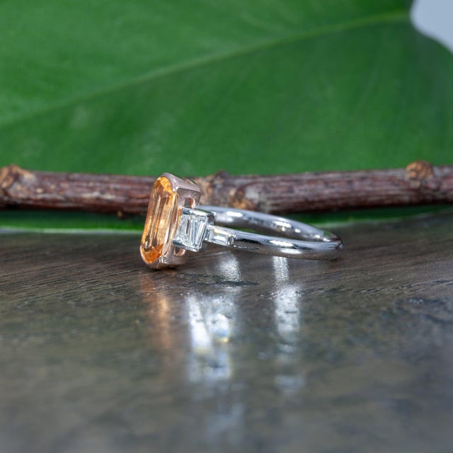 1.3Ct Imperial Topaz Ring With Natural Diamond Accents in Solid 14k Gold, 9x5mm, Size 6.75 For Sale In Columbus - Image 6 of 9