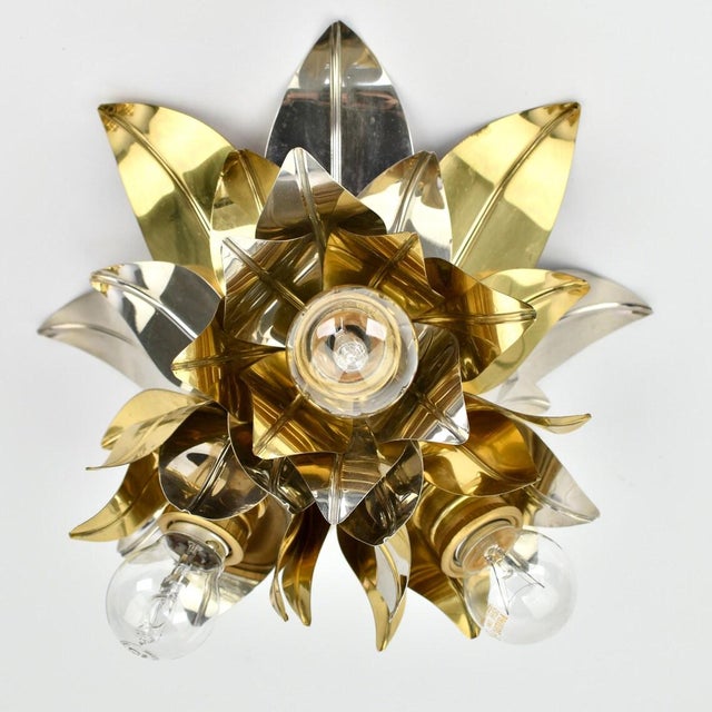 Mid-Century Modern Vintage Mid Century Modern Maison Jansen Style Flush Mount | Gold Silver Brass Aluminium Flower Ceiling Light Fixture Lamp | Bagues Banci Italian For Sale - Image 3 of 10