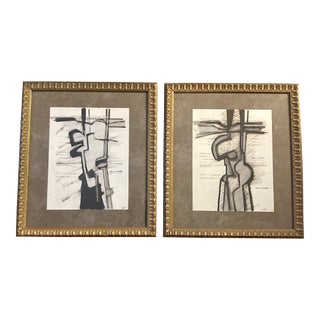 Contemporary 2 Original Wayne Cunningham Abstract Pastel Drawings Framed-A Pair For Sale