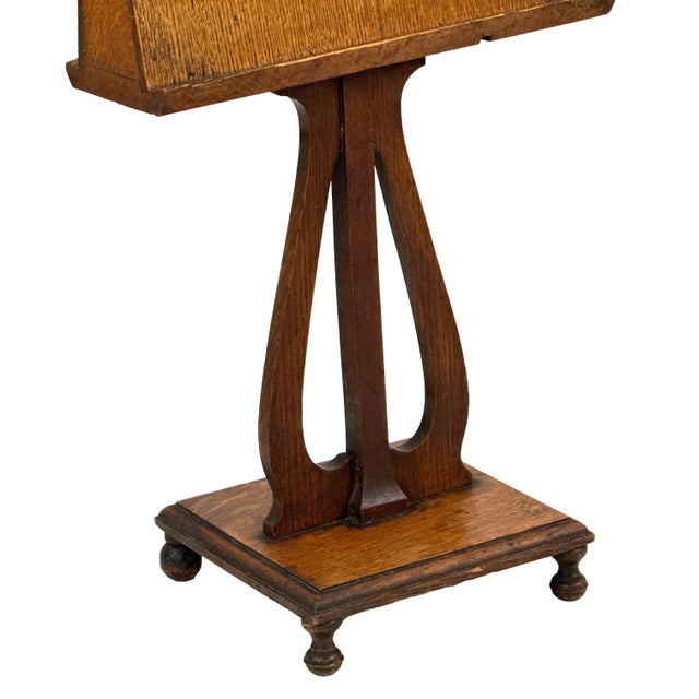 Antique 1900s Arts and Crafts Quartersawn Oak Double-Sided Duet Music Stand W/ Lyre Shaped Pedestal For Sale - Image 15 of 18