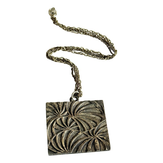Vintage Coro Philodendron Relief Pendant Necklace For Sale