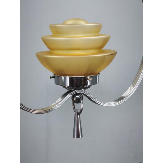 Art Deco Czech Chrome and Frosted Glass Chandelier, 1930s For Sale - Image 9 of 13