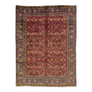 1930s Handmade Persian Tabriz Wool Rug in Red Featuring an Allover Design