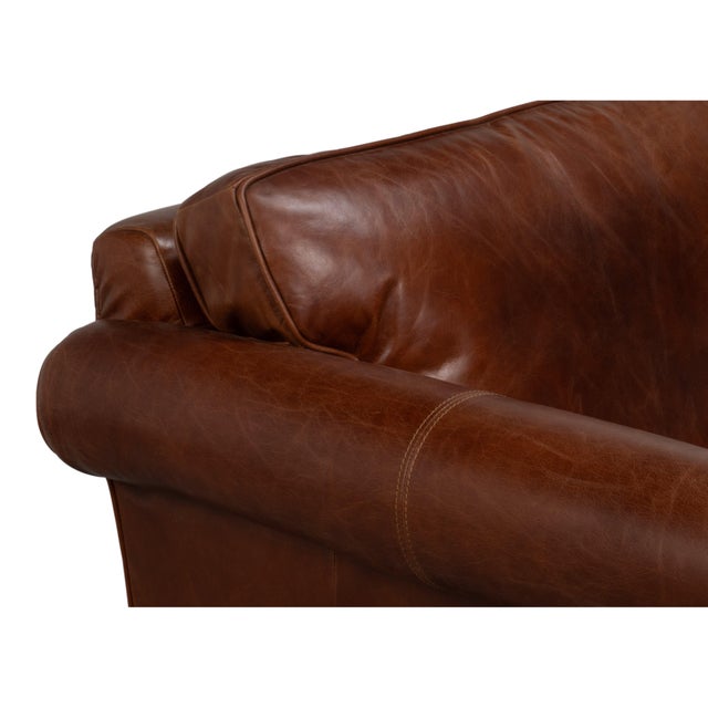 English Rolled Arm Leather Sofa in Chestnut Brown For Sale In Raleigh - Image 6 of 9