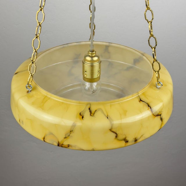 Art Deco Yellow Glass Pendant Lamp, 1930s For Sale - Image 3 of 18