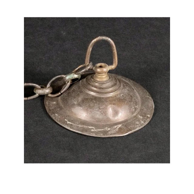 Rare Antique Judaica Hanging Bronze Jewish Synagogue or Temple Oil Lamp w Chain For Sale - Image 4 of 11