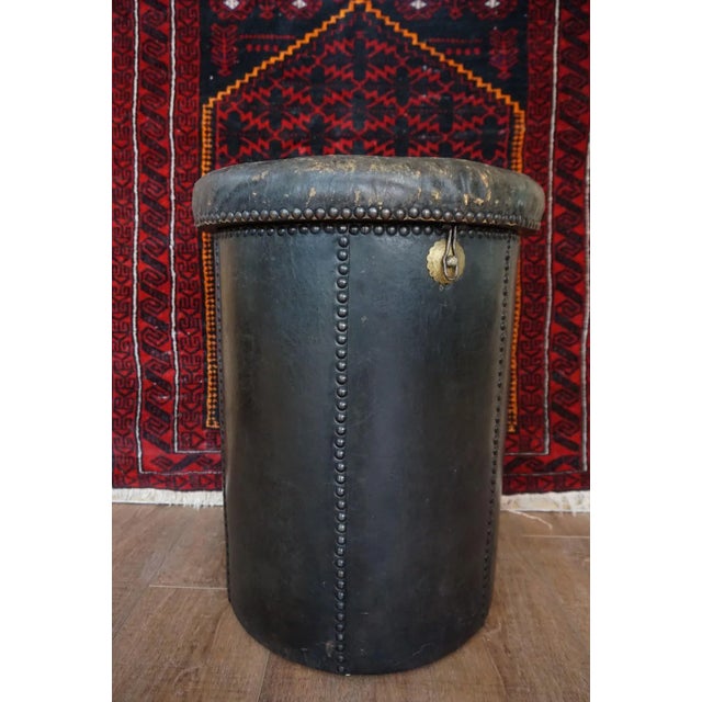 Antique Leather Ottoman For Sale - Image 15 of 15