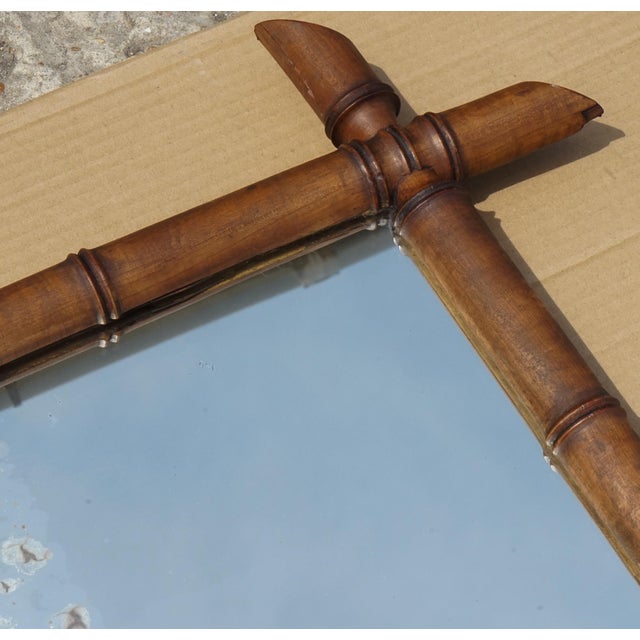 Wood Large Antique French Faux Bamboo Wall Mirror with Foxed Glass For Sale - Image 7 of 10