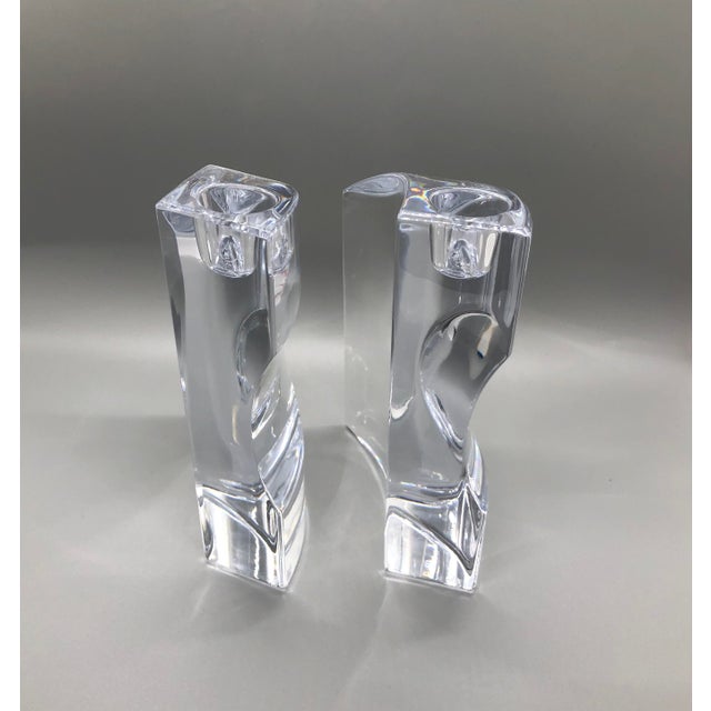 Nambe Set Pair of Nambe 7" Crystal Candlesticks Candle Holders Chill David Tisdale For Sale - Image 4 of 10