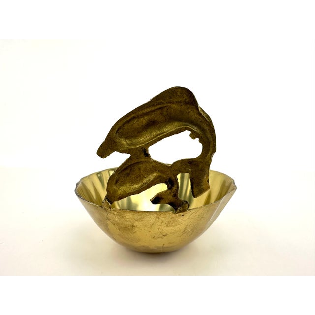 1970s Vintage 1960's Mid-Century Swimming Dolphins Brass Trinket Dish For Sale - Image 5 of 8