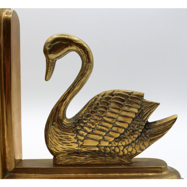 Pair of Continental Mid Century Modern Brass Swan Bookends For Sale In Raleigh - Image 6 of 6