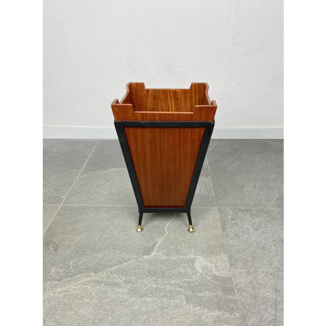 Teak & Black Metal Basket, Italy, 1960s For Sale - Image 3 of 8