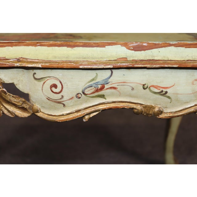 Wood Italian Venetian Distressed Painted Louis XV Style Coffee Table For Sale - Image 7 of 16